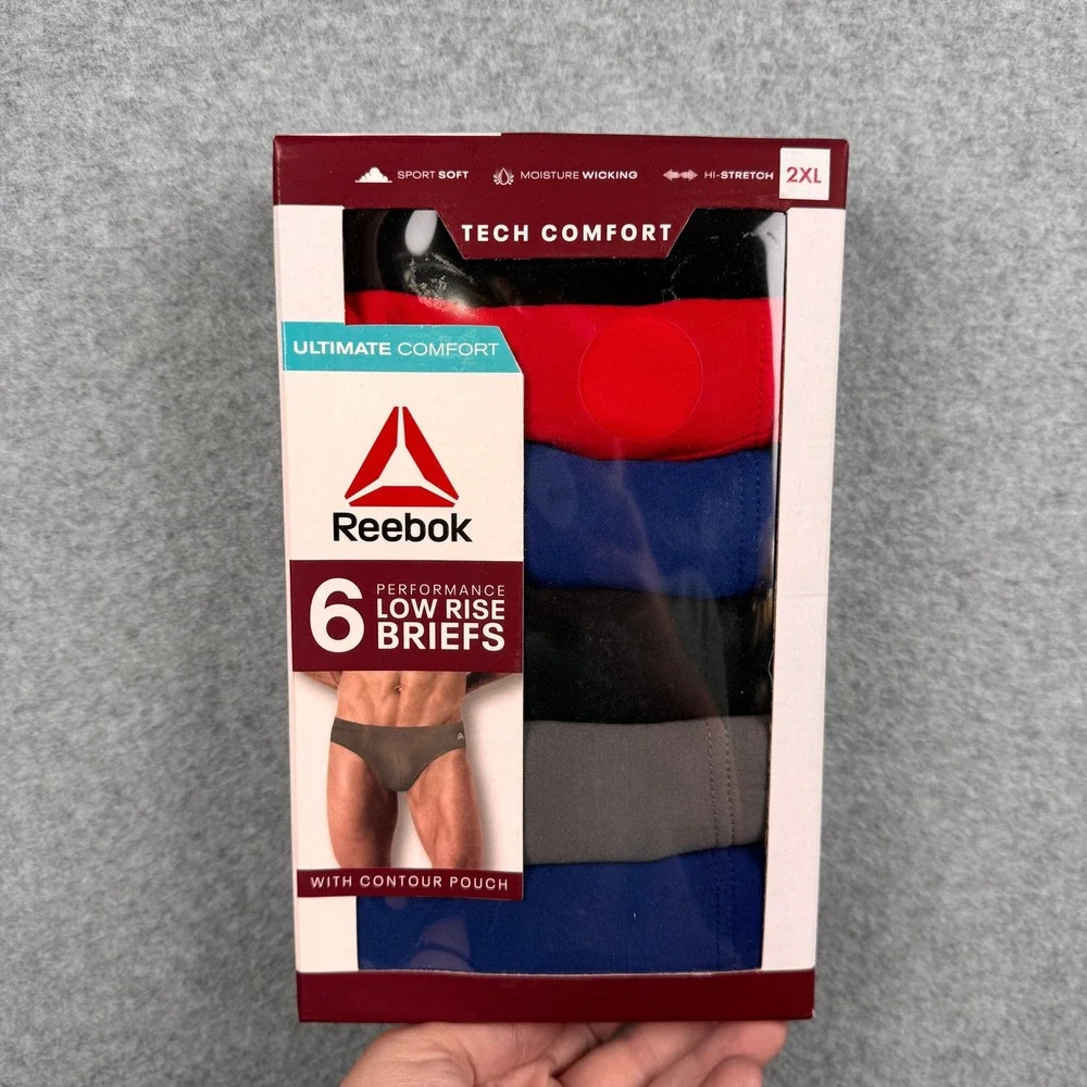 Reebok Performance Low Rise Briefs Mens 2XL Multicolor 6 Pack Tech Comfort NEW